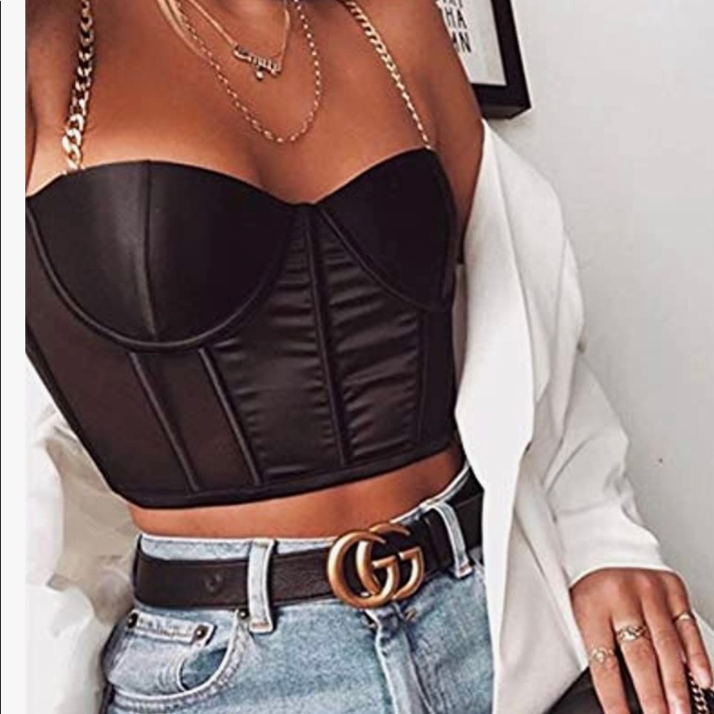 Black corset top, chain straps, NEW, tags on